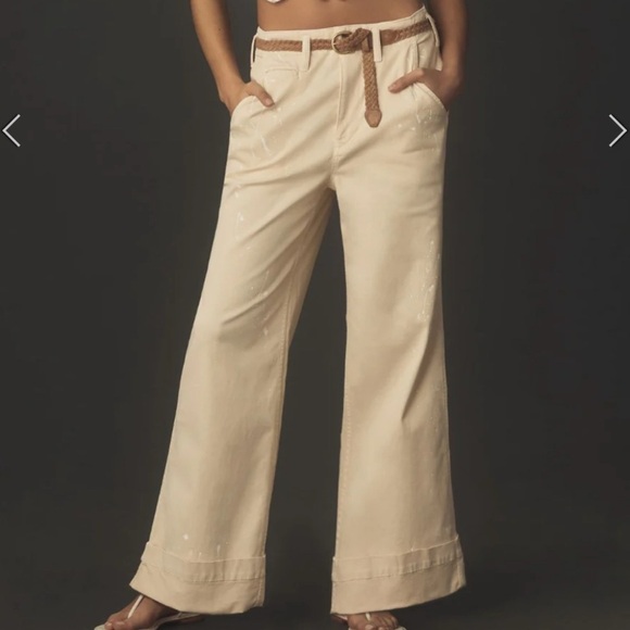 Anthropologie Pilcro Slouchy Paint Splatter Chino Pants Ecru Size 28 - Picture 1 of 15